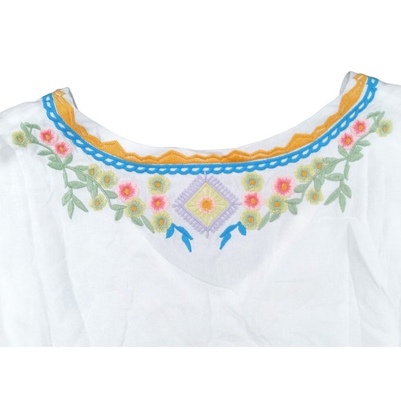Embroidered Boho Blouse Top Women Medium Bohemian Higustar White Floral Peasant - Picture 4 of 9